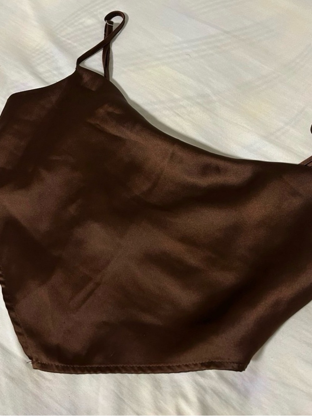 Brown Satin Cowl Neck Crop Top - Women's